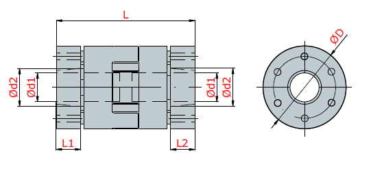 Göbek Sıkma Servo Kaplinler harfli teknik ölçü çizimi