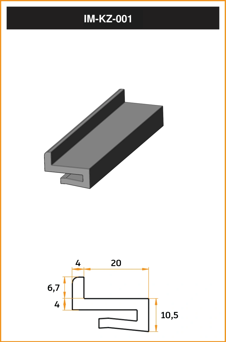 20 mm Kızak Profili ölçülü teknik çizimi ve özellikleri
