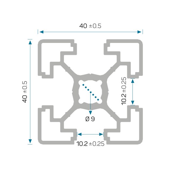 40×40 (H) Sigma Profil — 10187 ölçülü kesit çizimi