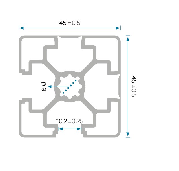 45×45 2K Sigma Profil — 10246 ölçülü kesit çizimi