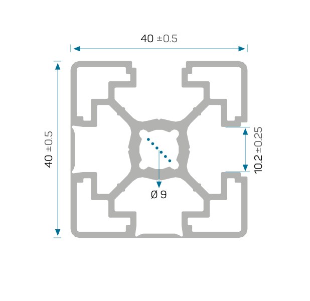 40×40 2K Sigma Profil — 12372 ölçülü kesit çizimi