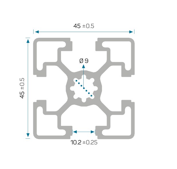 45×45 (S) Sigma Profil — 6190 ölçülü kesit çizimi