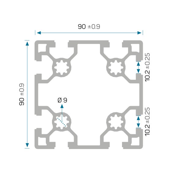 90×90 (S) Sigma Profil — 6193 ölçülü kesit çizimi