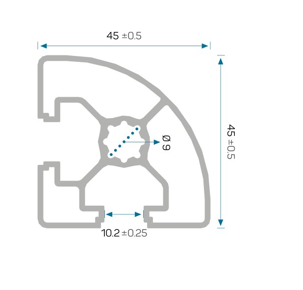 45×45×R Sigma Profil — 7270 ölçülü kesit çizimi