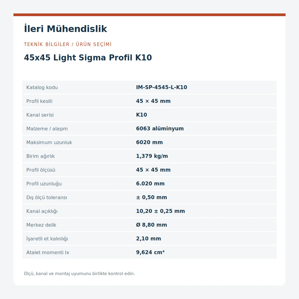45x45 Light Sigma Profil K10 · İleri Mühendislik