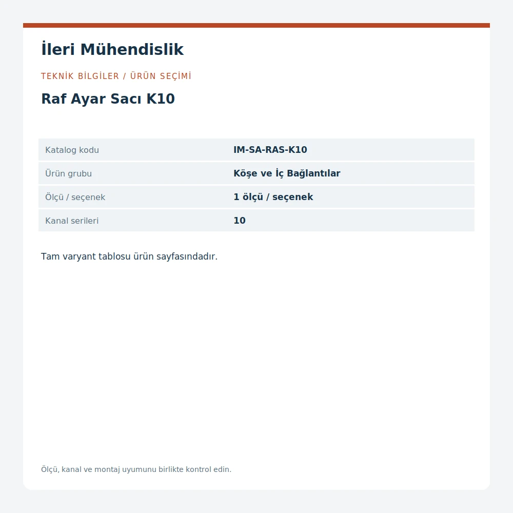 Raf Ayar Sacı K10 · İleri Mühendislik