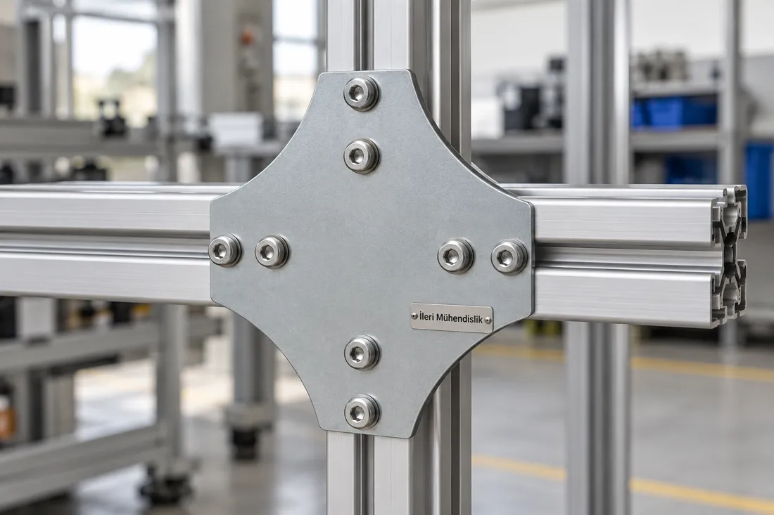 45x45 Dört Yönlü Bağlantı Sacı — Parçanın montaj detayı · İleri Mühendislik
